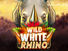 Spēles Wild White Rhino priekšskatījums ar balta degunradža attēlu un Āfrikas savannu